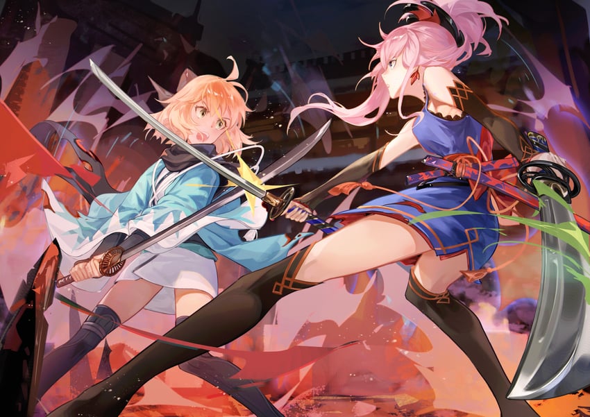 okita souji and miyamoto musashi (fate and 1 more) drawn by zuihou_de_miao_pa_si