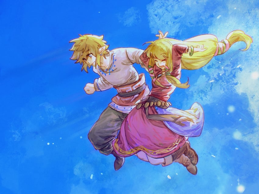 link and princess zelda (the legend of zelda and 1 more) drawn by yangwithlemontea