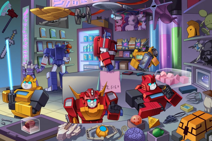 haro, slime, optimus prime, twilight sparkle, megatron, and 14 more (gundam and 25 more) drawn by lantana0_0