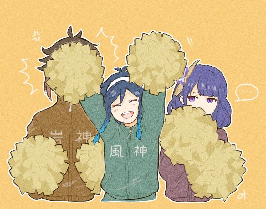 raiden shogun, zhongli, and venti (genshin impact) drawn by misoshiru_umai4