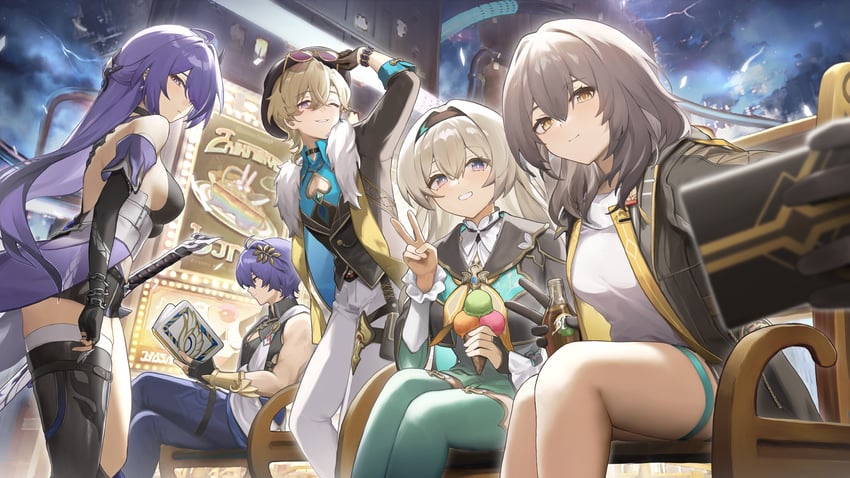 trailblazer, firefly, stelle, acheron, aventurine, and 1 more (honkai and 1 more) drawn by seallllion