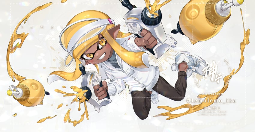inkling player character and inkling girl (splatoon) drawn by jinkoika