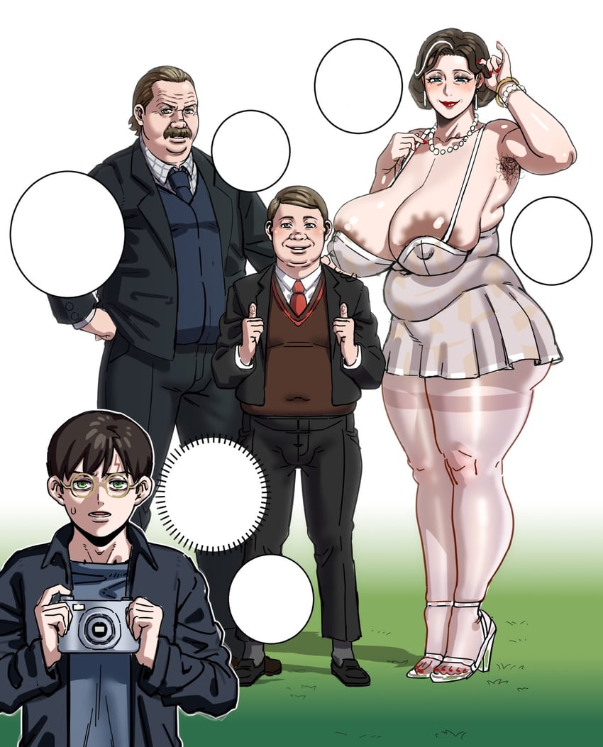 harry potter, petunia dursley, dudley dursley, and vernon dursley (wizarding world and 1 more) drawn by asa_(teng_zi)