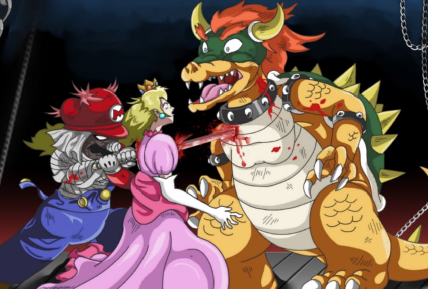 princess peach, mario, bowser, and shishio makoto (mario and 1 more) drawn by mojapene