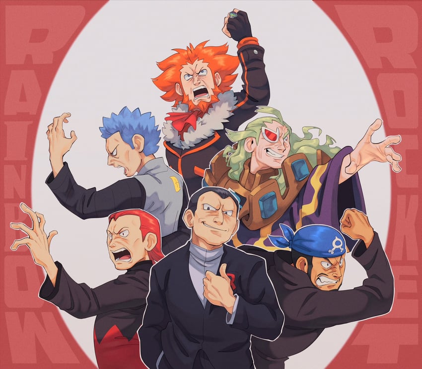 archie, giovanni, lysandre, ghetsis, maxie, and 1 more (pokemon and 5 more) drawn by lynn_(daisiloou)