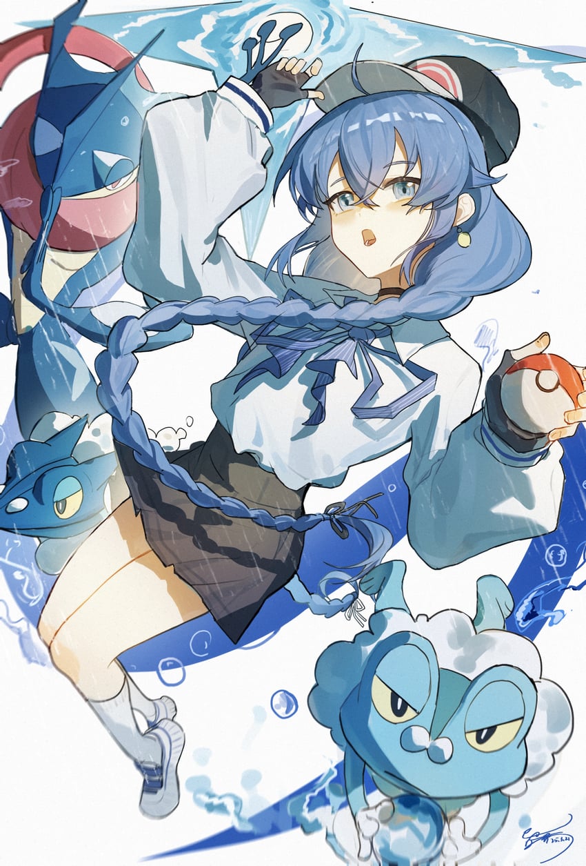roxy migurdia, greninja, froakie, and frogadier (pokemon and 1 more) drawn by yisjhui