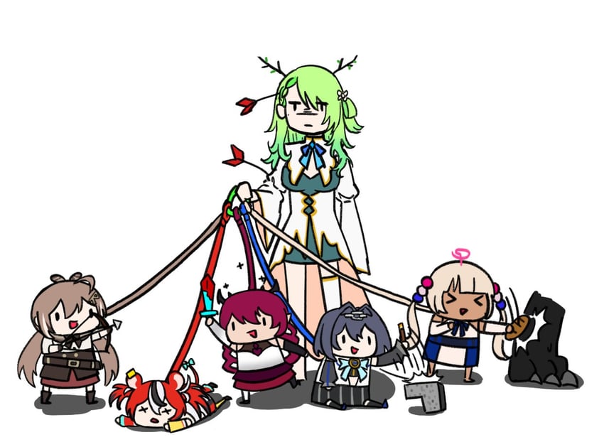 ouro kronii, nanashi mumei, hakos baelz, ceres fauna, irys, and 6 more (hololive and 2 more) drawn by ustel_yj