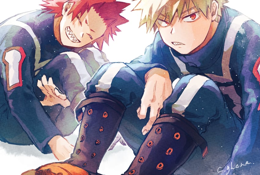 bakugou katsuki and kirishima eijiro (boku no hero academia) drawn by adcalcium