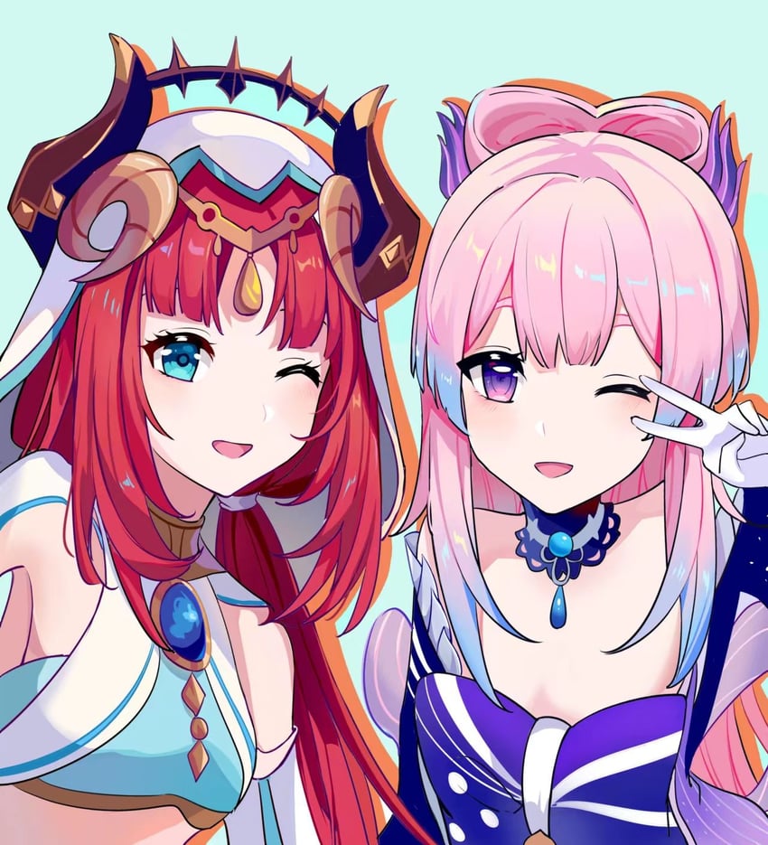 nilou and sangonomiya kokomi (genshin impact) drawn by ming_(xmkp2333)