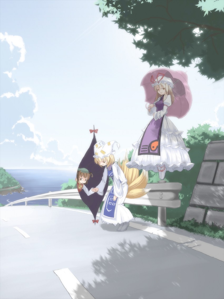yakumo yukari, yakumo ran, and chen (touhou) drawn by asakura_masatoki