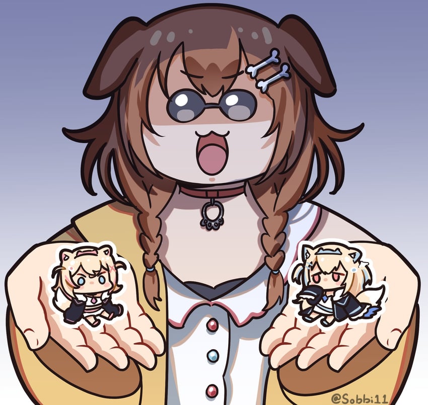 inugami korone, fuwawa abyssgard, and mococo abyssgard (hololive and 2 more) drawn by sobbi11