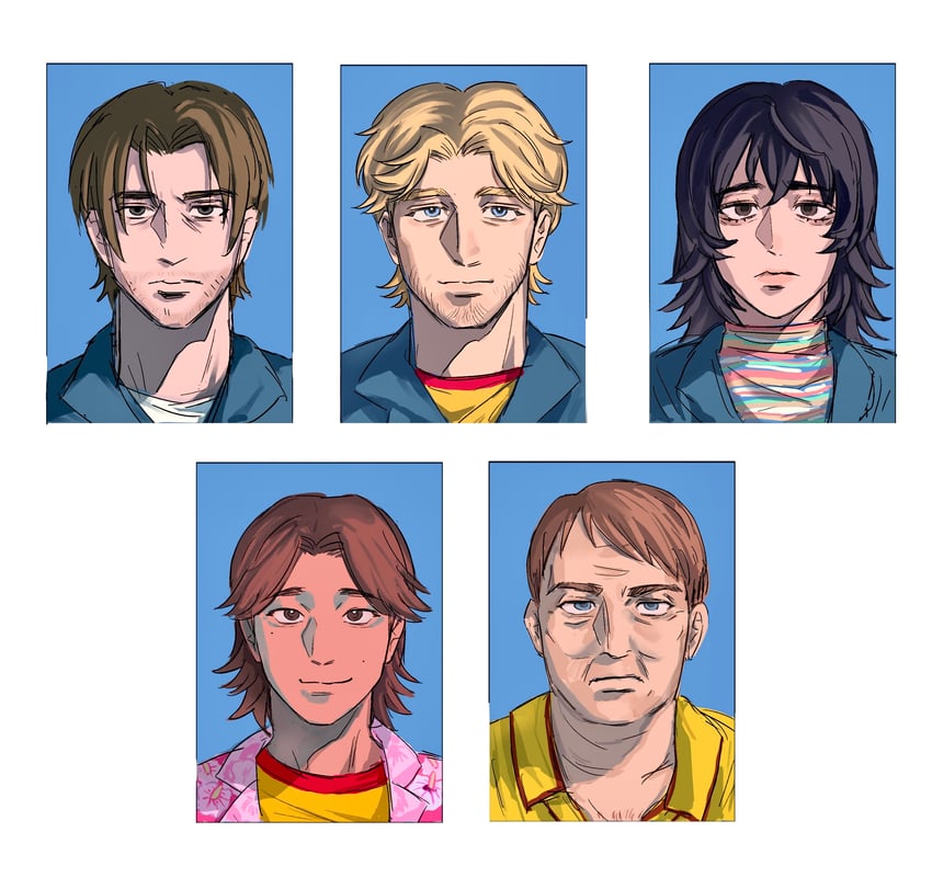anya, curly, jimmy, daisuke, and swansea (mouthwashing) drawn by mayflyaa