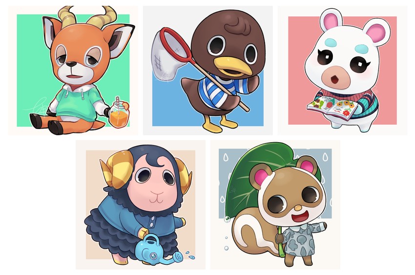 beau, flurry, sylvana, eunice, and bill (animal crossing) drawn by nanami_mayo