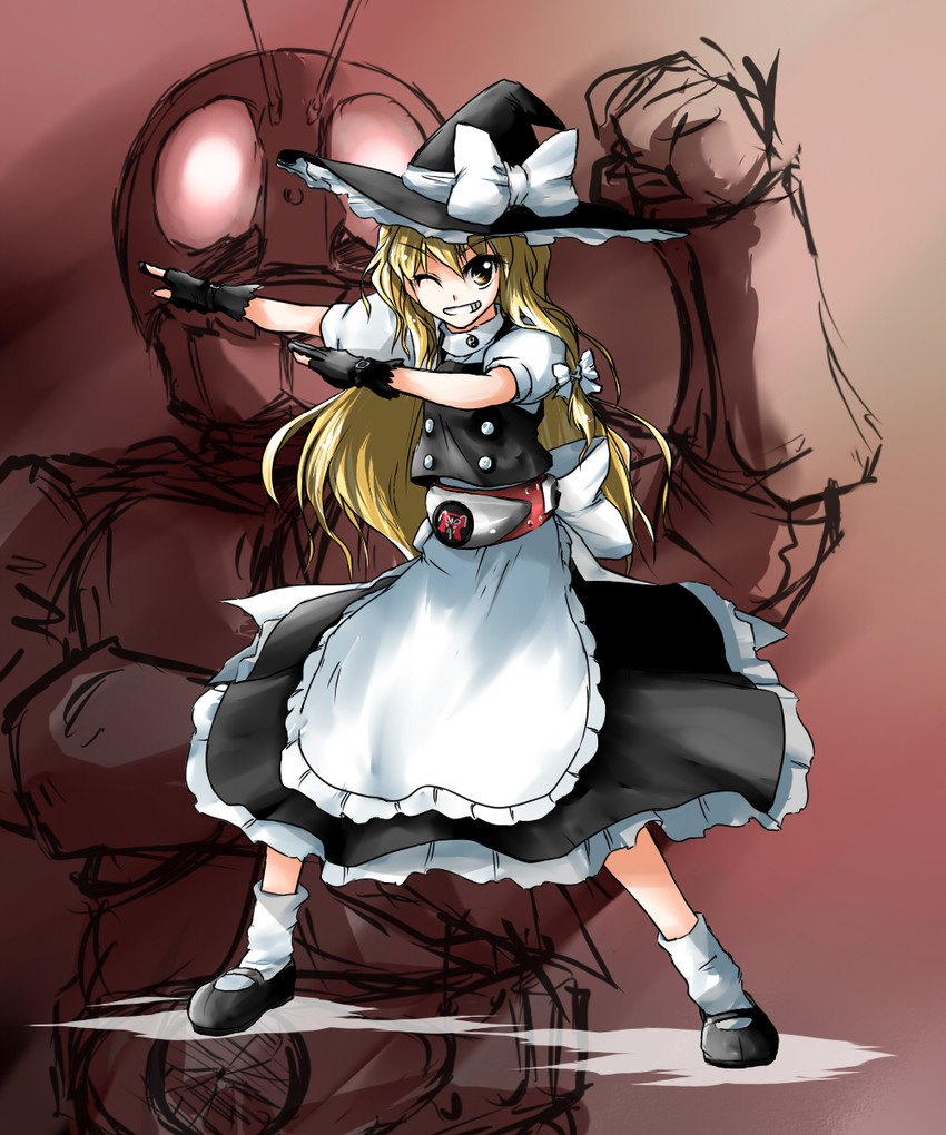 kirisame marisa and kamen rider 2 (touhou and 1 more) drawn by kazami_shirou_(kaizou-zumi)