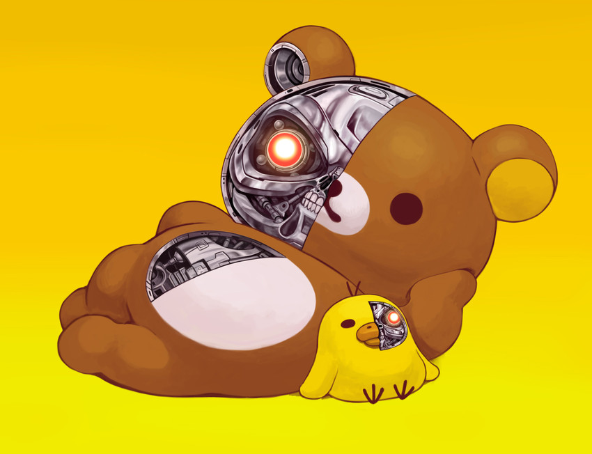 rilakkuma, t-800, and kiiroitori (terminator and 2 more) drawn by sakkan