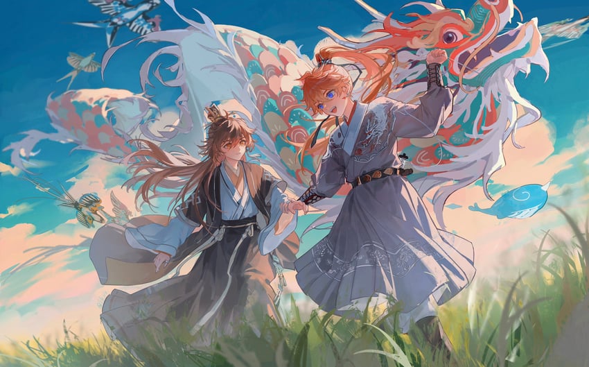 zhongli and tartaglia (genshin impact) drawn by eksi_(kriixx)