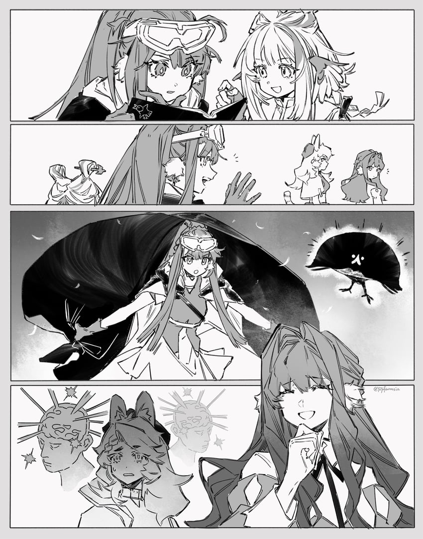 astesia, astgenne, quercus, and grain buds (arknights) drawn by yuji_(fantasia)