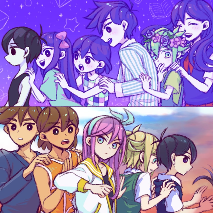 sunny, omori, basil, aubrey, kel, and 2 more (omori) drawn by laser-lance