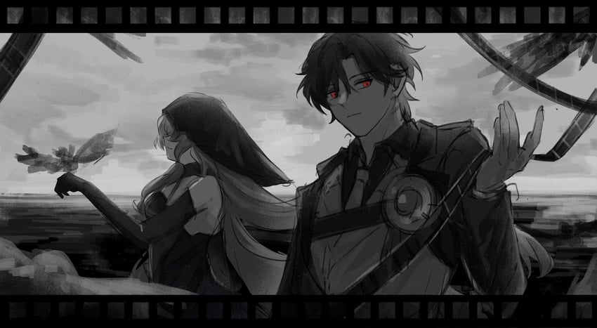 black swan and mr. reca (honkai and 1 more) drawn by clmks000