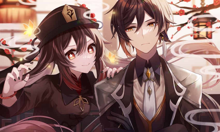 hu tao and zhongli (genshin impact) drawn by ougi_(u_to4410)