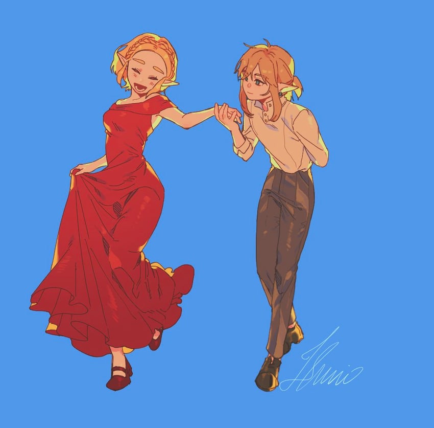 link and princess zelda (the legend of zelda and 1 more) drawn by pu_hegg