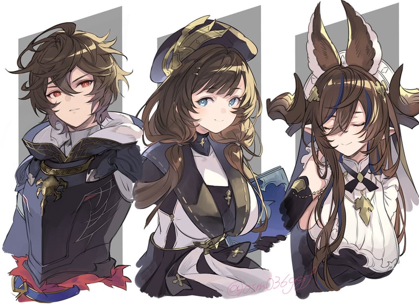 sandalphon, galleon, and raziel (granblue fantasy) drawn by osamu_(jagabata)