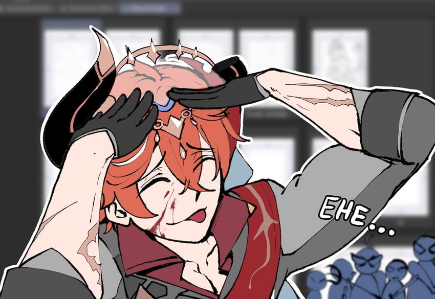 tartaglia and nilou (genshin impact and 1 more) drawn by nyantcha