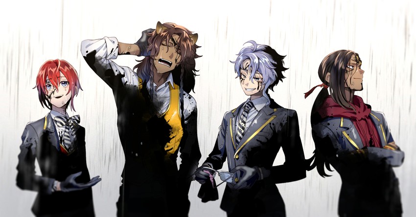 leona kingscholar, azul ashengrotto, riddle rosehearts, and jamil viper (twisted wonderland) drawn by t_k_g