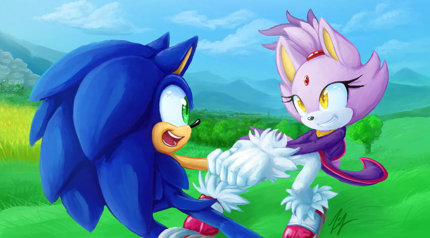 sonic the hedgehog and blaze the cat (sonic and 1 more) drawn by zenitsaga