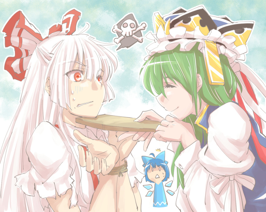 cirno, fujiwara no mokou, and shiki eiki (touhou) drawn by kitsune_maru