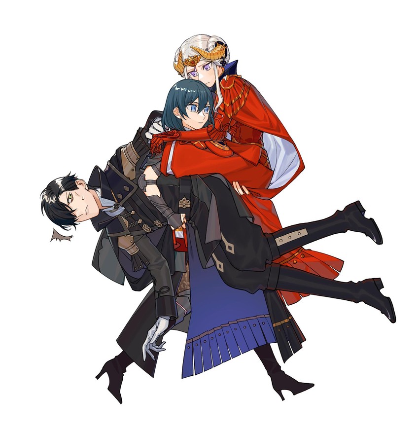 female byleth, edelgard von hresvelg, and hubert von vestra (fire emblem and 1 more) drawn by shiwu15