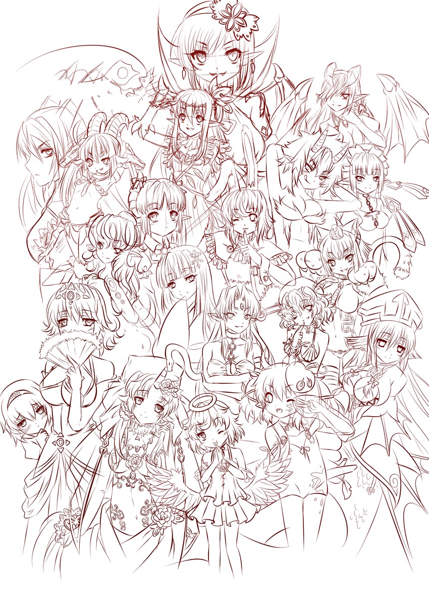 lilim, baphomet, dragon, scylla, echidna, and 14 more (monster girl encyclopedia) drawn by jiji_(381134808)
