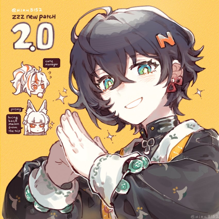 hoshimi miyabi, zhu yuan, and belle (zenless zone zero) drawn by hiru315