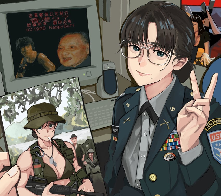 jackie chan, mia wallace, michel, and deng xiaoping (original and 2 more) drawn by wani_(perfect_han)