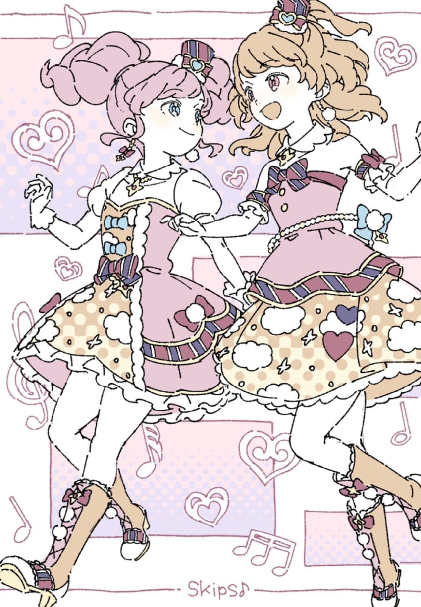 ozora akari and amahane madoka (aikatsu!) drawn by ginjiro_(ginjiroxx)
