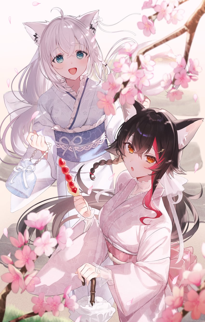 shirakami fubuki and ookami mio (hololive) drawn by kuma_daigorou