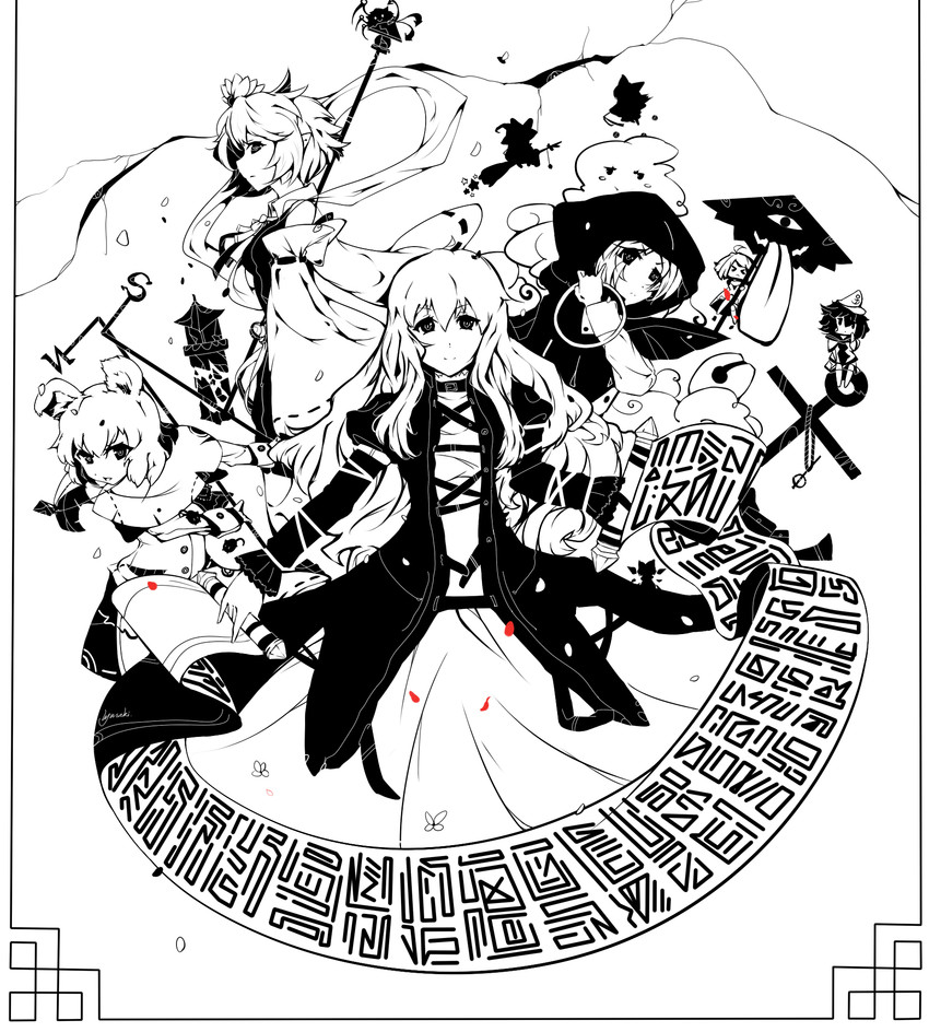 hakurei reimu, kirisame marisa, cirno, tatara kogasa, nazrin, and 6 more (touhou and 1 more) drawn by lyu