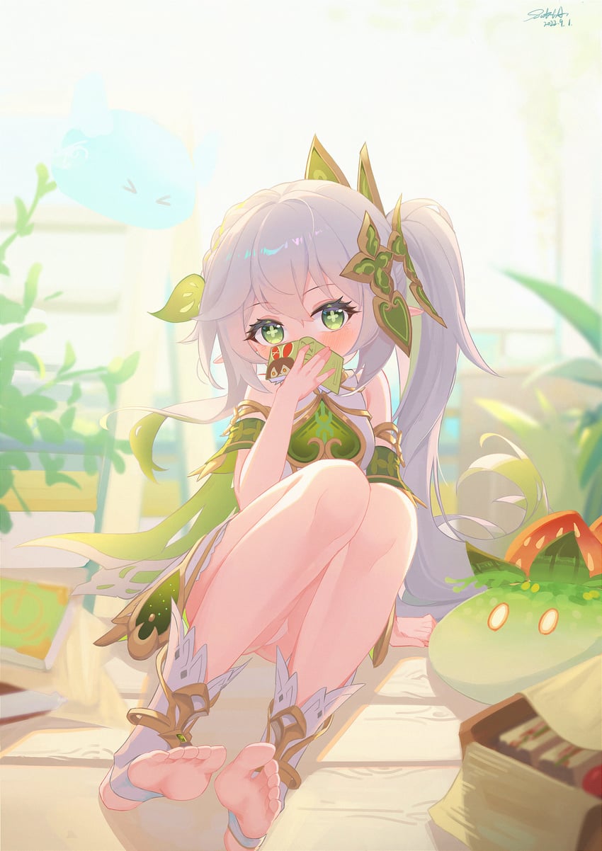 nahida, slime, and dendro slime (genshin impact) drawn by sak6ra
