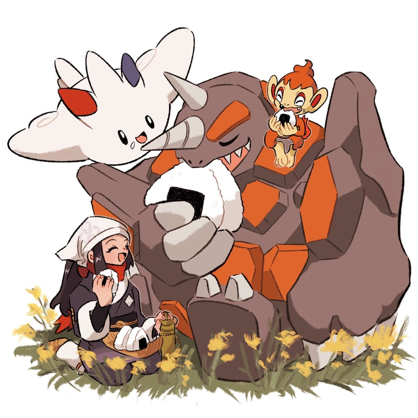 akari, chimchar, togekiss, and rhyperior (pokemon and 1 more) drawn by panmimi