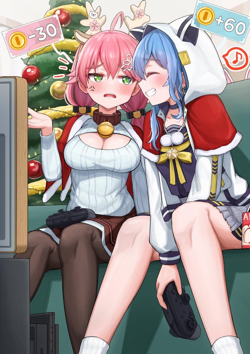 hoshimachi suisei and sakura miko (hololive) drawn by irorong
