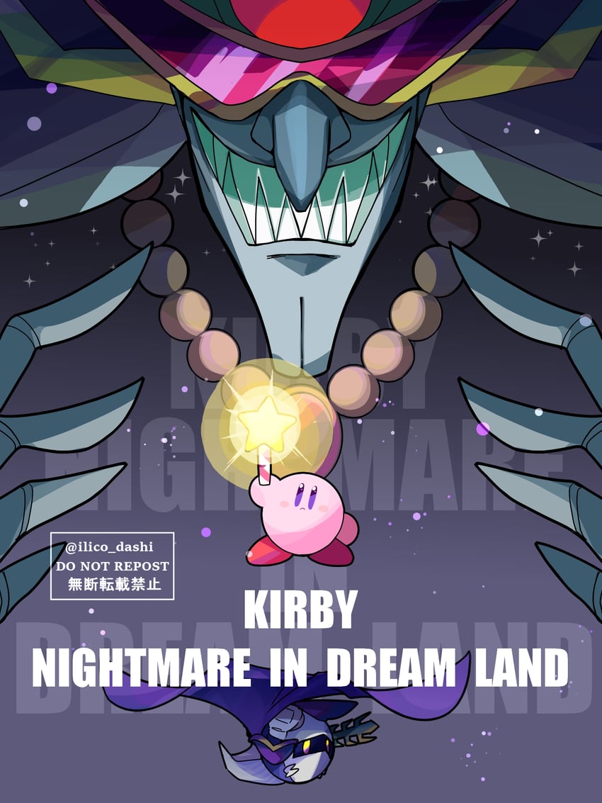kirby, meta knight, and nightmare (kirby and 2 more) drawn by wandot_(ilicololo)