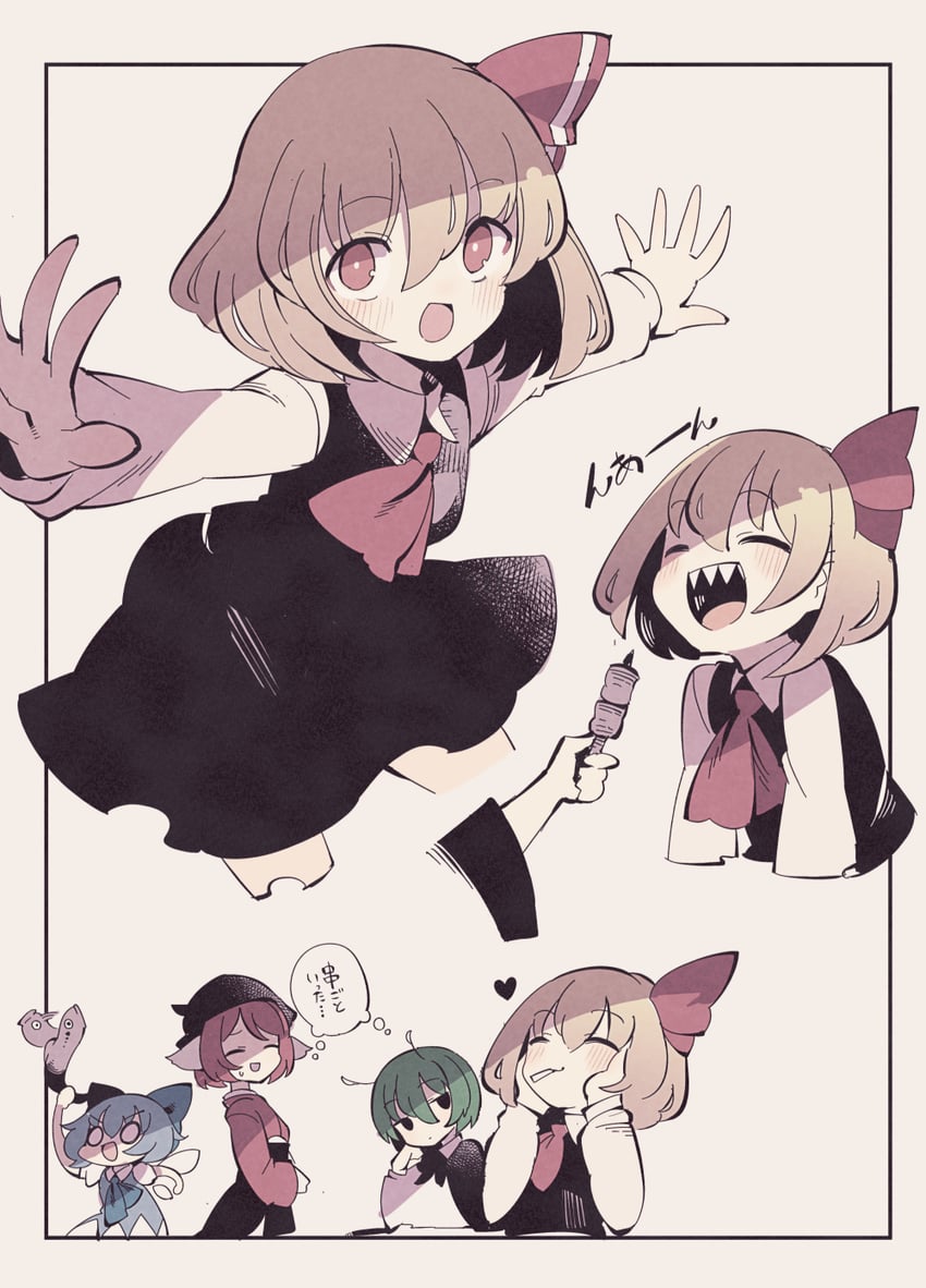 cirno, rumia, mystia lorelei, wriggle nightbug, and okamisty (touhou) drawn by fuukadia_(narcolepsy)