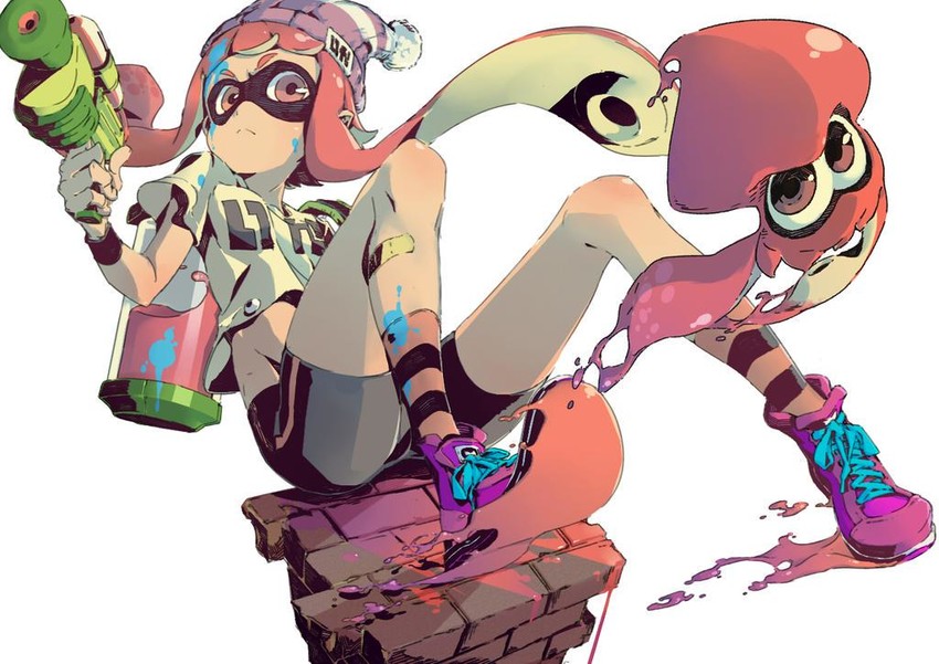 inkling player character, inkling girl, and kaori (splatoon and 1 more) drawn by taisowbukurow