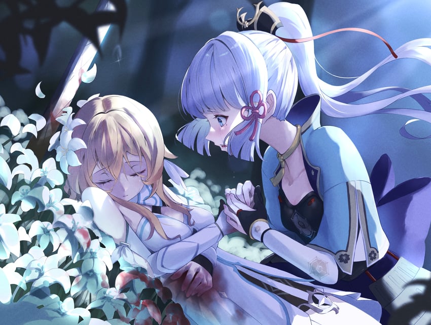 lumine and kamisato ayaka (genshin impact) drawn by awaawa_pokopoko