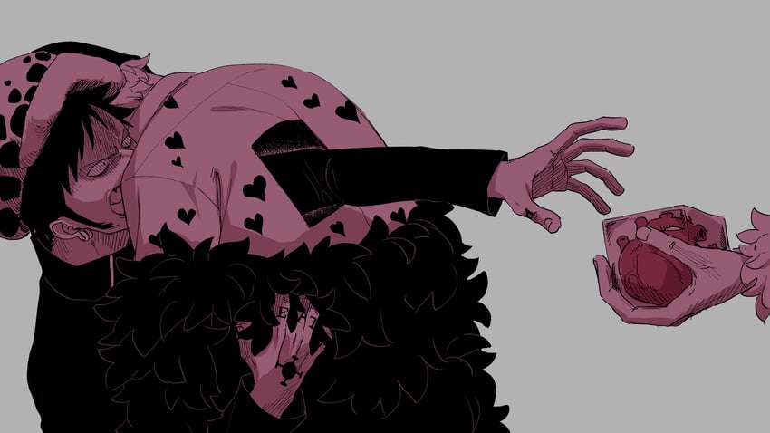 trafalgar law, donquixote doflamingo, and donquixote rocinante (one piece) drawn by shakuyouka