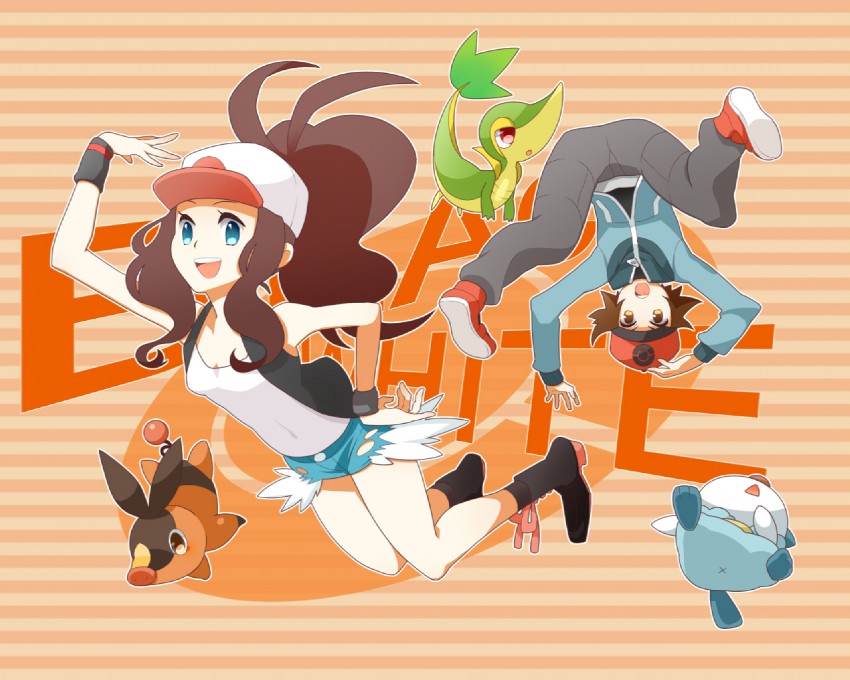 hilda, hilbert, oshawott, snivy, and tepig (pokemon and 1 more) drawn by rkp