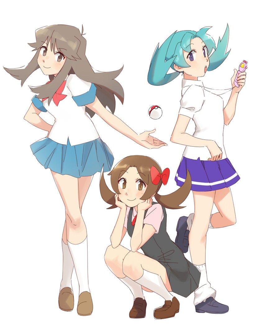 leaf, lyra, kris, and lass (pokemon and 4 more) drawn by gummy_(puffaluficus)
