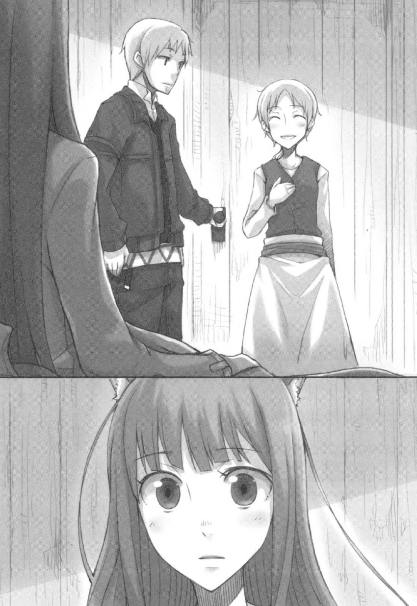 holo, craft lawrence, and nora arento (spice and wolf) drawn by ayakura_juu