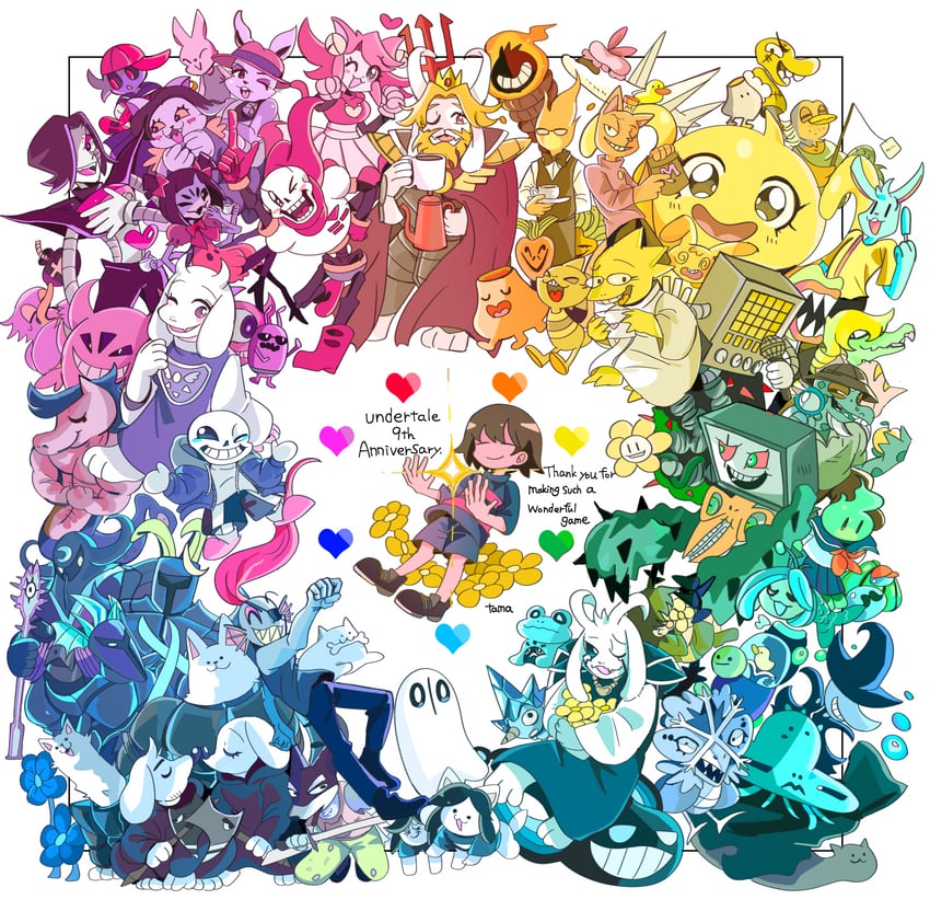 frisk, chara, sans, undyne, papyrus, and 58 more (undertale) drawn by tama_(tamafuku08)