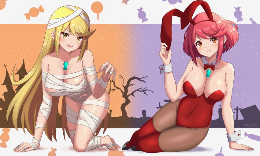 pyra and mythra (xenoblade chronicles and 1 more) drawn by ryochan96154